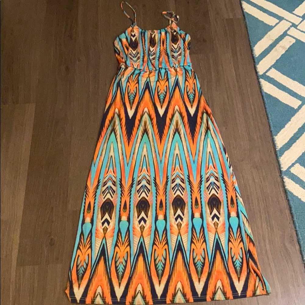 Francesca's Collections Vibrant Maxi Dress - Orange, Blue, Black